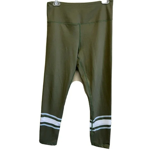 ZYIA Leggings Size L High Rise Workout Striped Mesh Green 7/8 - Picture 2 of 6